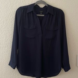 Ann Taylor Navy Double Pocket Blouse S Petite
